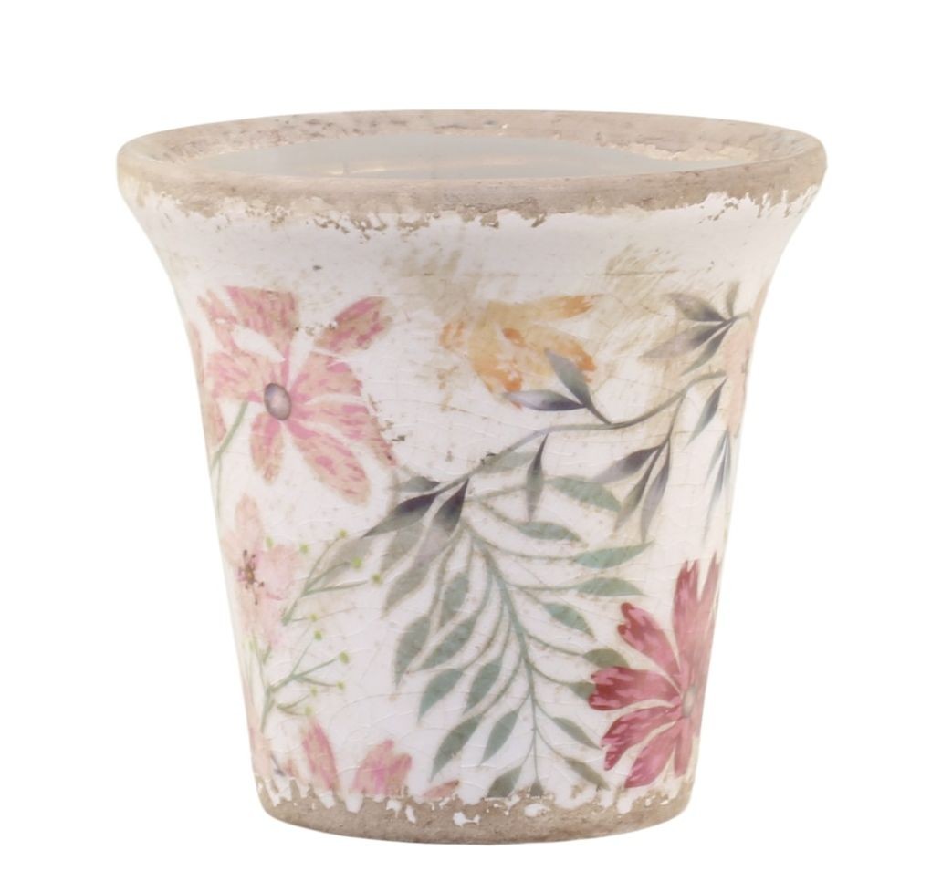 Keramický dekorační obal na květináč s květy Floral Auray S - Ø 9*8,5cm
