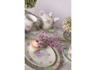 Zelený porcelánový jídelní talíř s květy Cheerful Birdie - Ø 26 cm