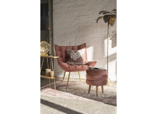 Růžová sametová stolička na dřevěných nožkách - Ø 38*44 cm