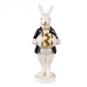 Velikonoční dekorace králík v kabátku držící vajíčko - 6*6*15 cm