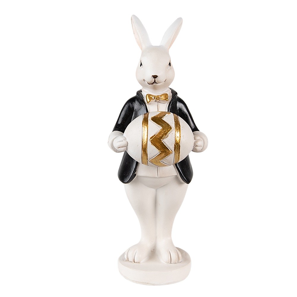 Velikonoční dekorace králík v kabátku držící vajíčko - 6*6*15 cm Clayre & Eef