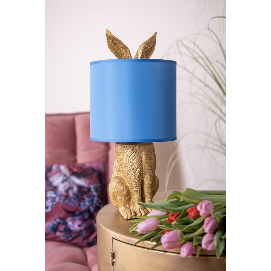 Zlatá stolní lampa králík s modrým stínidlem Rabbi – Ø20*43 cm E27/max 1*60W