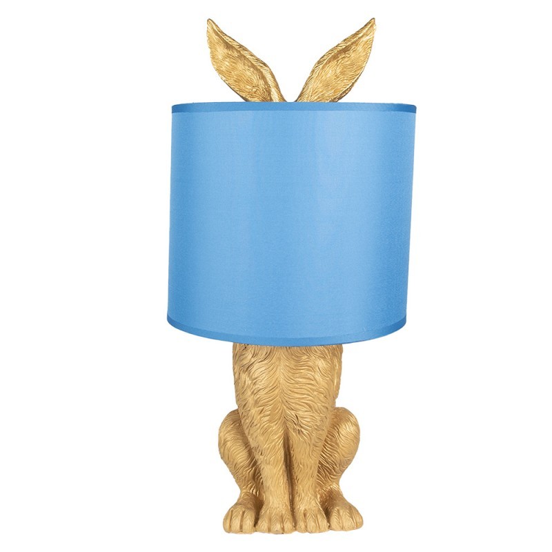 Zlatá stolní lampa králík s modrým stínidlem Rabbi – Ø20*43 cm E27/max 1*60W