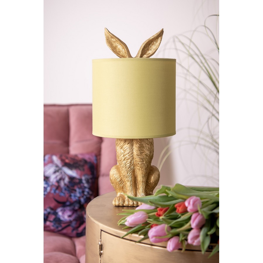 Zlatá stolní lampa králík se žlutým stínidlem Rabbi – Ø20*43 cm E27/max 1*60W