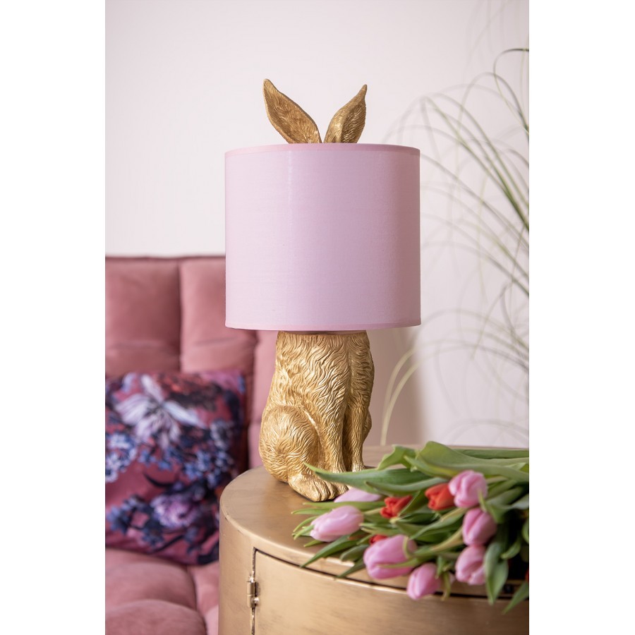 Zlatá stolní lampa králík s růžovým stínidlem Rabbi – Ø20*43 cm E27/max 1*60W