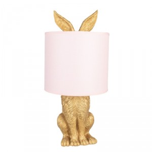 Zlatá stolní lampa králík s růžovým stínidlem Rabbi – Ø20*43 cm E27/max 1*60W