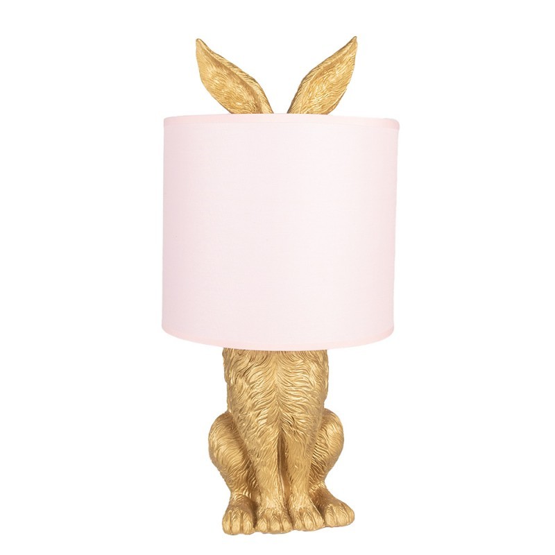 Zlatá stolní lampa králík s růžovým stínidlem Rabbi – Ø20*43 cm E27/max 1*60W