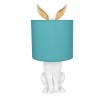 Bílá stolní lampa králík s tyrkysovým stínidlem Rabbi - Ø 20*43 cm E27/max 1*60W Barva: bílá, zlatá, tyrkysováMateriál: polyresin, kov, látkaHmotnost: 1,111 kg