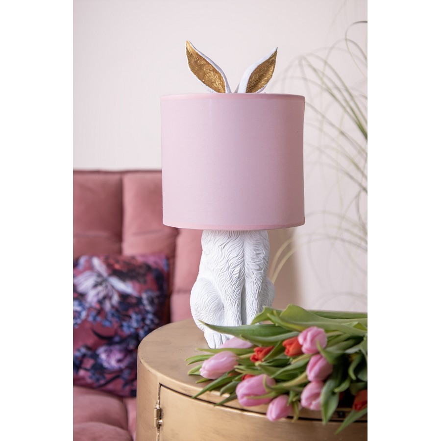 Bílá stolní lampa králík s růžovým stínidlem Rabbi - Ø 20*43 cm E27/max 1*60W