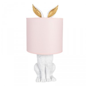 Bílá stolní lampa králík s růžovým stínidlem Rabbi - Ø 20*43 cm E27/max 1*60W
