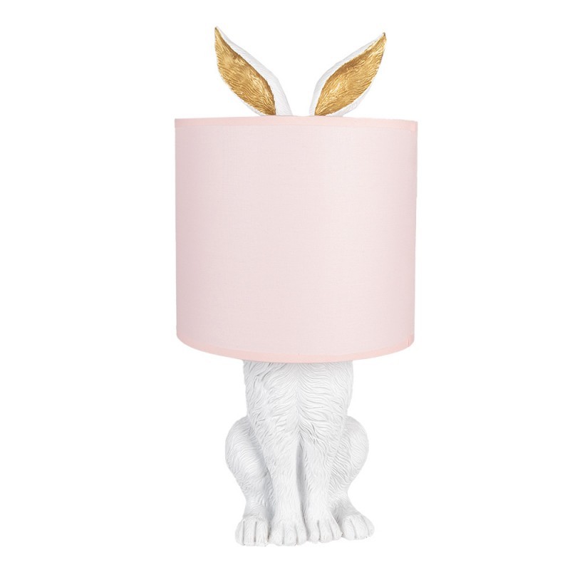 Bílá stolní lampa králík s růžovým stínidlem Rabbi - Ø 20*43 cm E27/max 1*60W Clayre & Eef