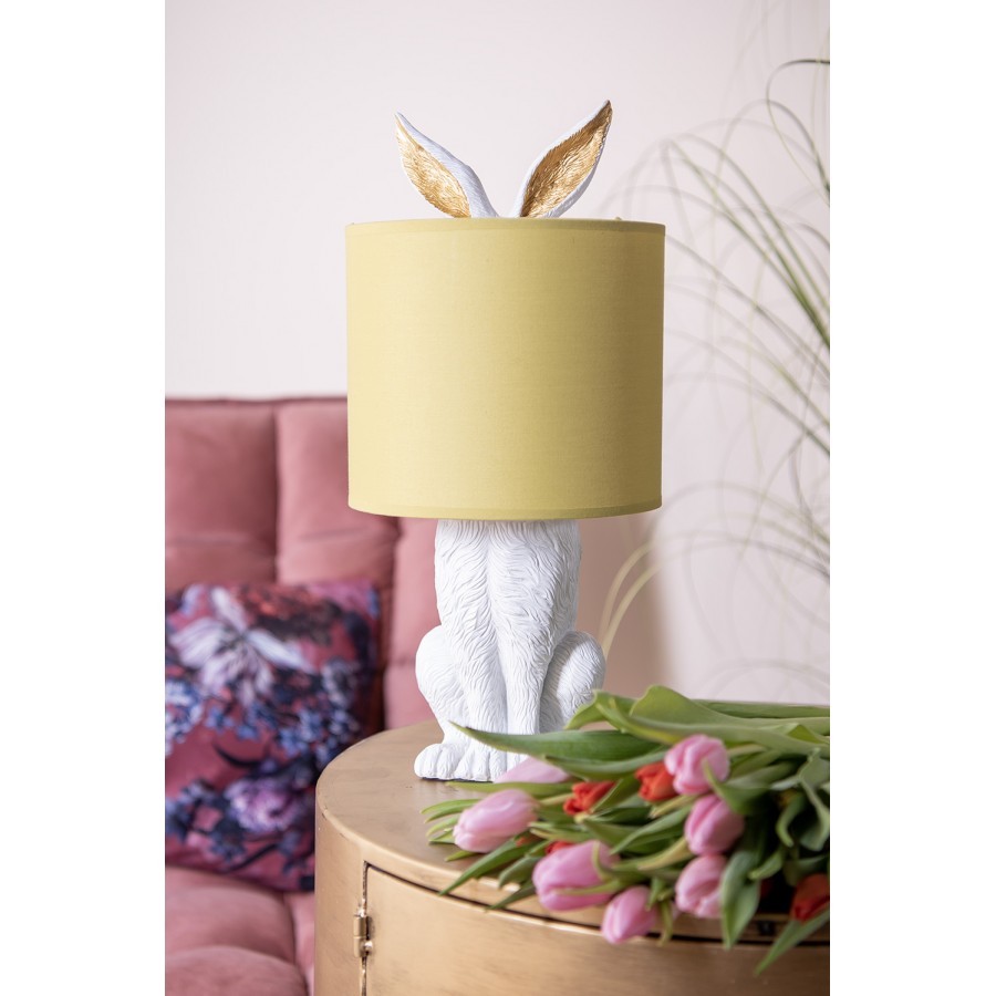 Bílá stolní lampa králík se žlutým stínidlem Rabbi - Ø 20*43 cm E27/max 1*60W