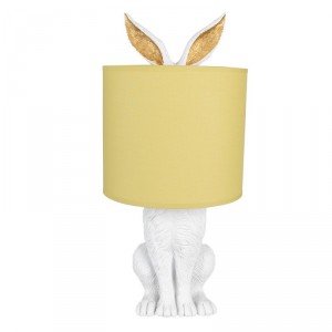 Bílá stolní lampa králík se žlutým stínidlem Rabbi - Ø 20*43 cm E27/max 1*60W