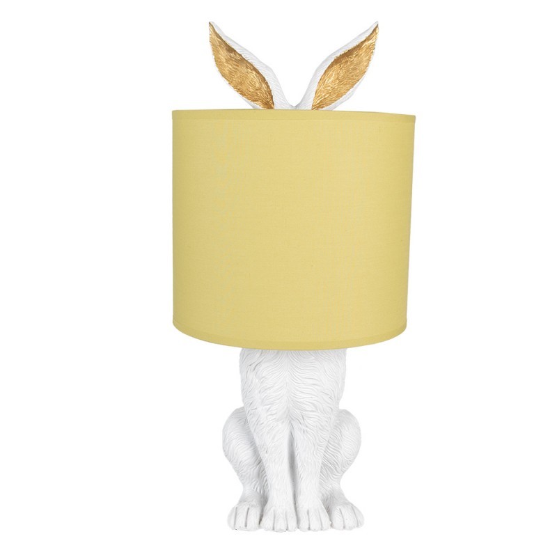 Bílá stolní lampa králík se žlutým stínidlem Rabbi - Ø 20*43 cm E27/max 1*60W