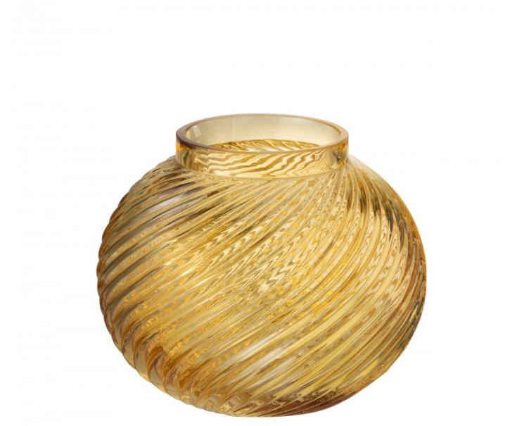 Žlutá skleněná kulatá váza Stripes S - 15,5*15,5*12,5 cm