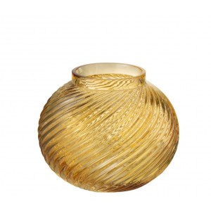 Žlutá skleněná kulatá váza Stripes S - 15,5*15,5*12,5 cm