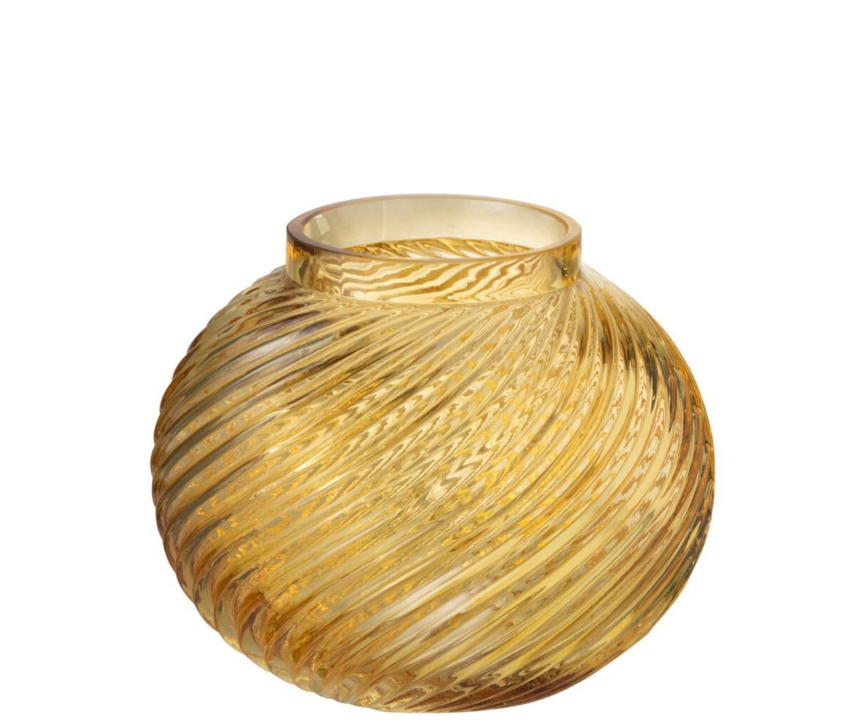 Žlutá skleněná kulatá váza Stripes S - Ø15*12,5 cm J-Line by Jolipa