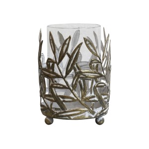 Bronzový antik kovový svícen Vire Leaves - Ø 8*11 cm