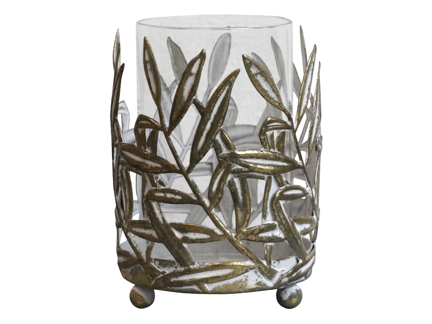 Bronzový antik kovový svícen Vire Leaves - Ø 8*11 cm