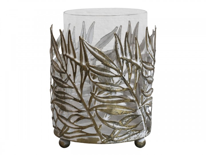 Bronzový antik kovový svícen Vire Leaves - Ø 12*14 cm