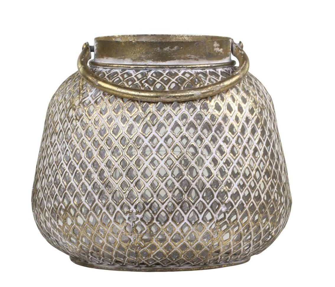 Bronzová antik kovová lucerna s uchem Vire - Ø20*18cm
