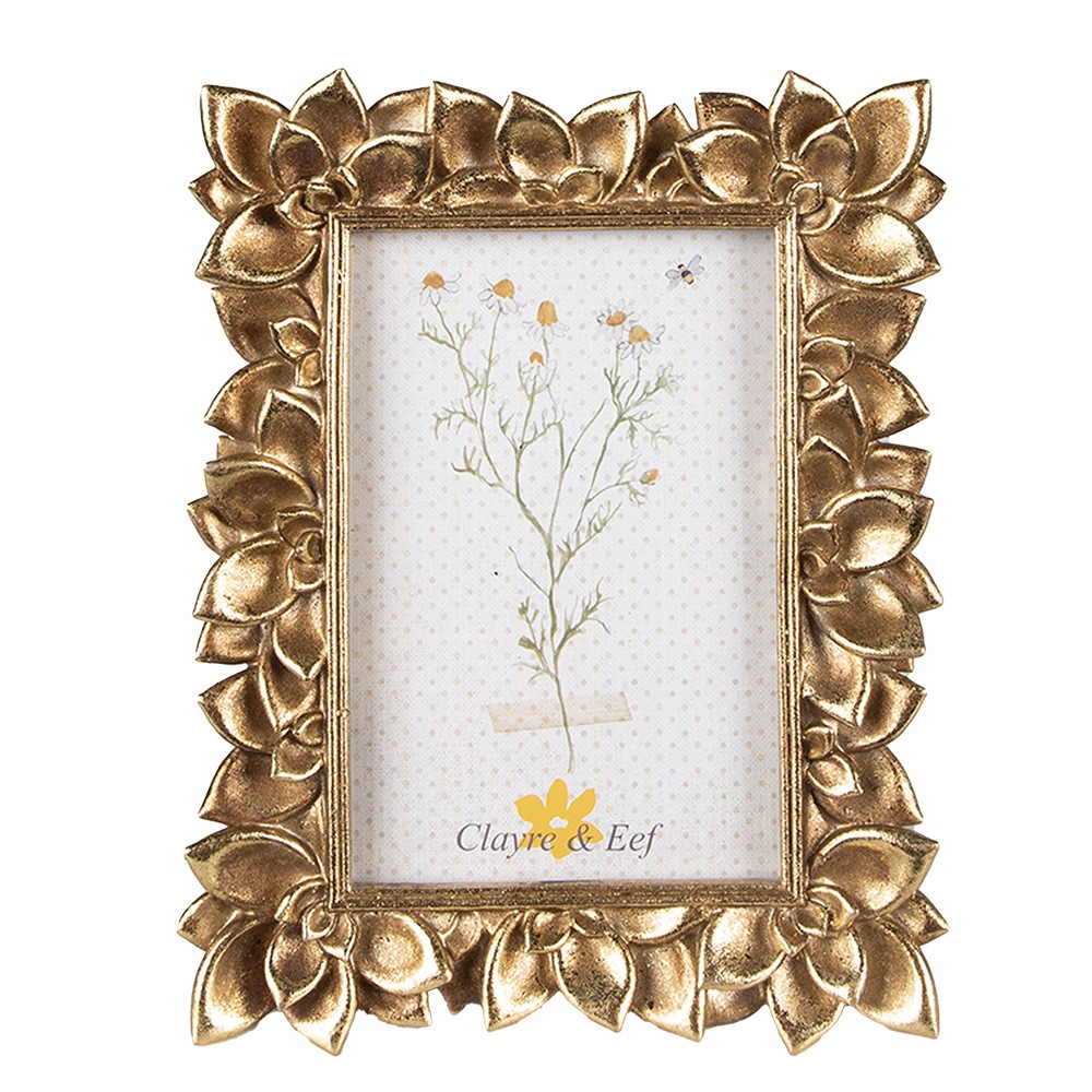 Zlatý fotorámeček se zdobným okrajem květů - 16*2*21 cm / 10*15 cm Clayre & Eef