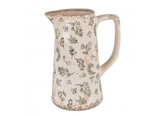 Béžový antik keramický džbán se zelenými květy - 15*10*19 cm