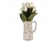 Béžový antik keramický džbán se zelenými květy - 15*10*19 cm