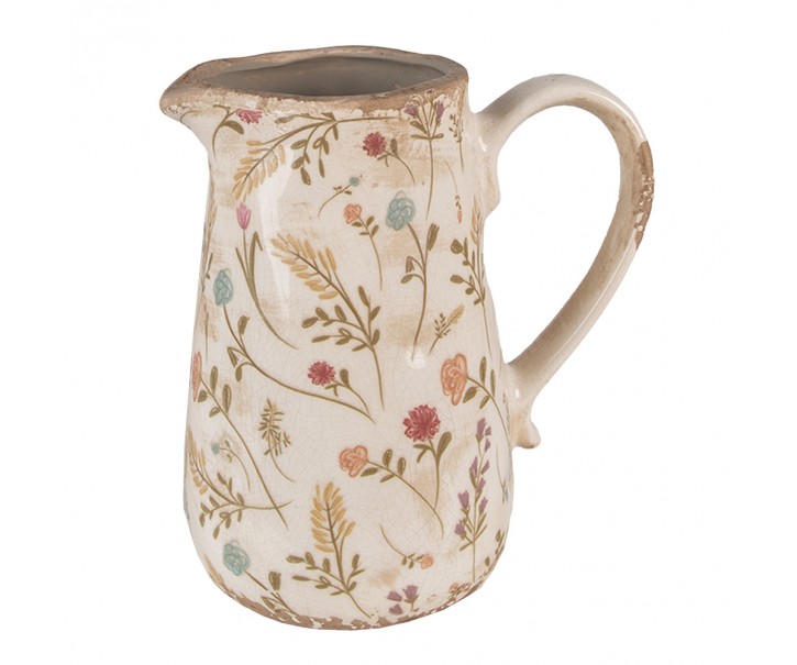 Béžový keramický dekorační džbán s kvítky Floral Cartoon - 16*11*18 cm