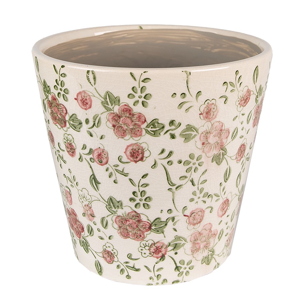 Keramický obal na květináč s růžovými květy Lillia S - Ø14*13 cm
