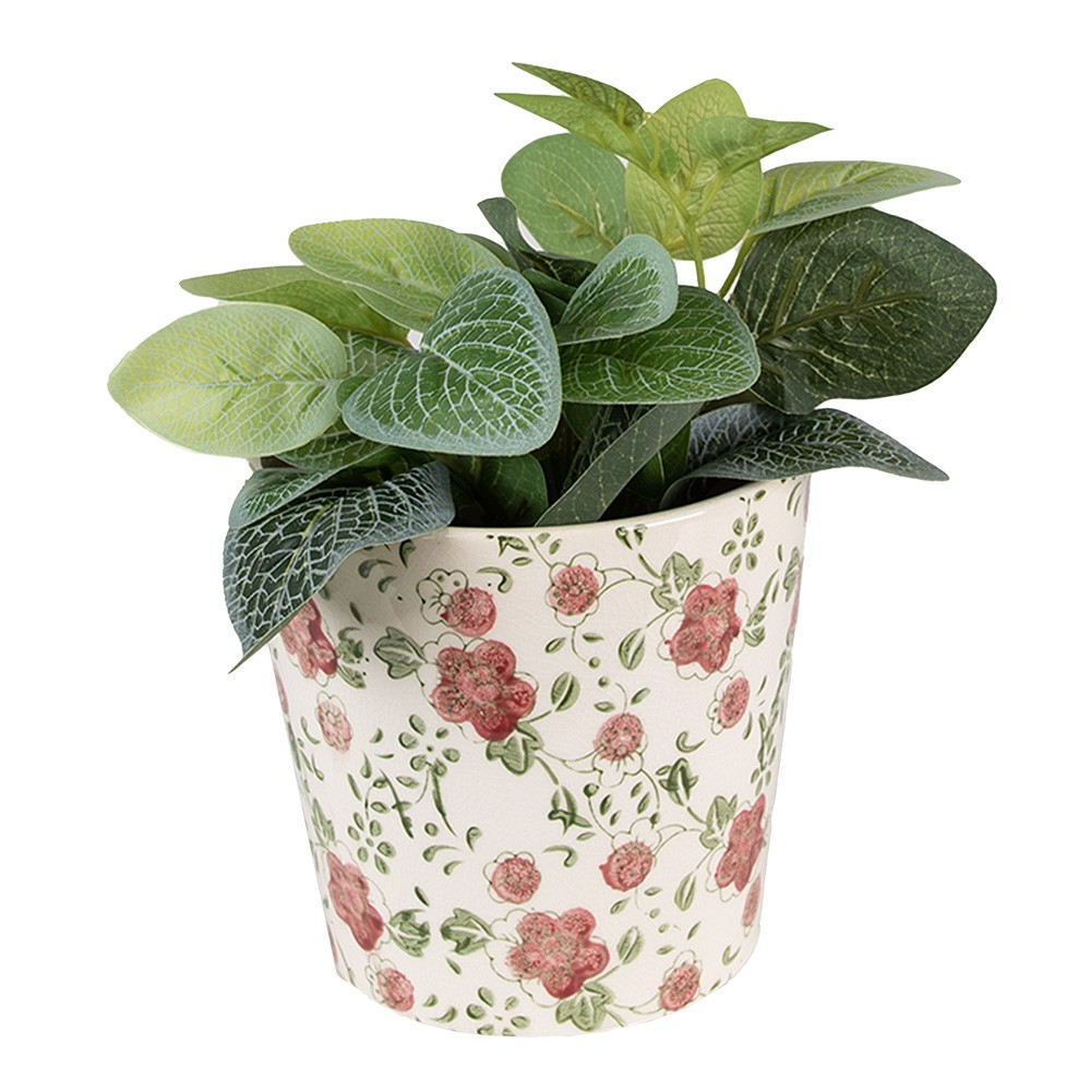 Keramický obal na květináč s růžovými květy Lillia S - Ø14*13 cm