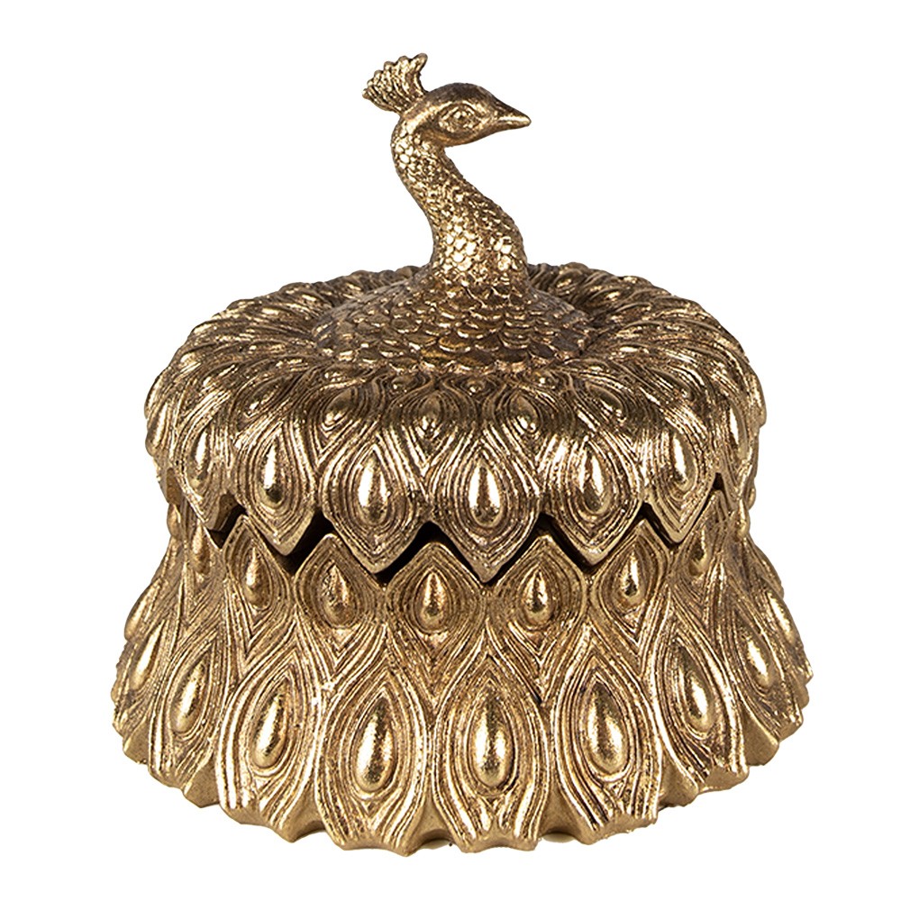 Zlatá antik šperkovnice páv Peacock - Ø 13*12 cm Clayre & Eef