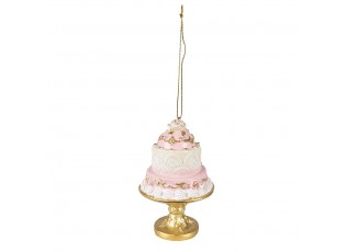 Závěsná růžovo-zlatá dekorace dort - Ø 7*11 cm