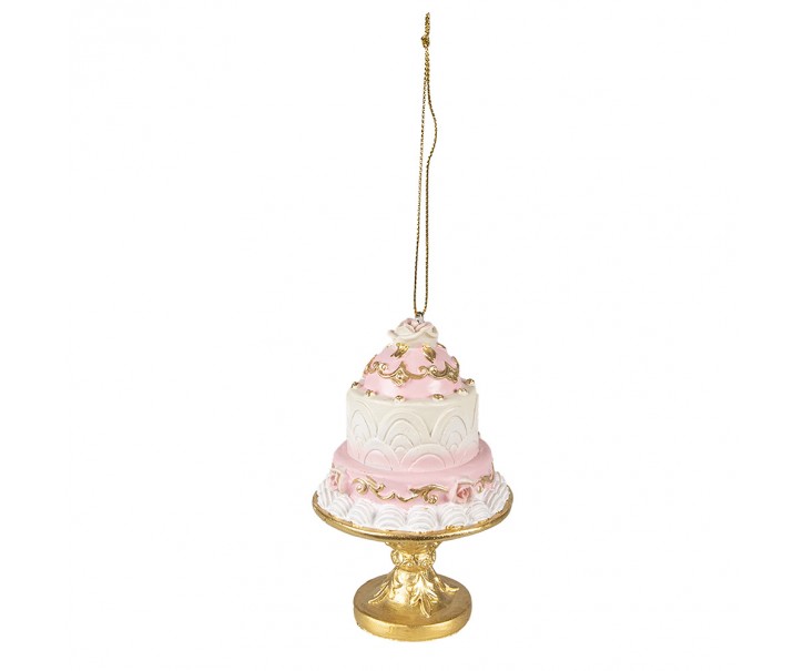 Závěsná růžovo-zlatá dekorace dort - Ø 7*11 cm