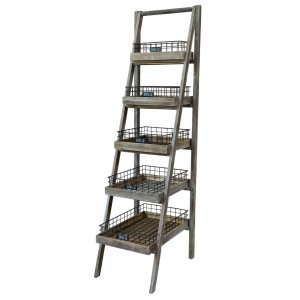 Hnědý antik dřevěný regál s košíky Cart No 5 - 42*70*170cm