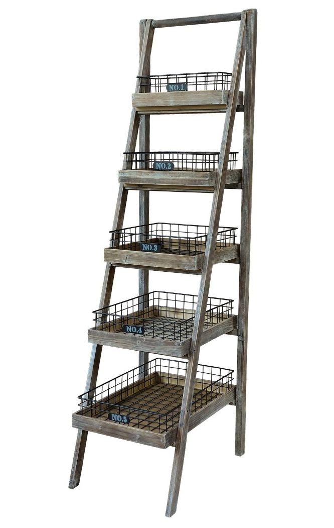 Hnědý antik dřevěný regál s košíky Cart No 5 - 42*70*170cm