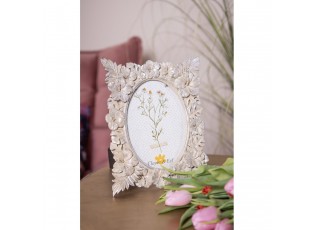 Béžovo-stříbrný antik fotorámeček s květy ibišku - 19*3*25 cm / 13*18 cm