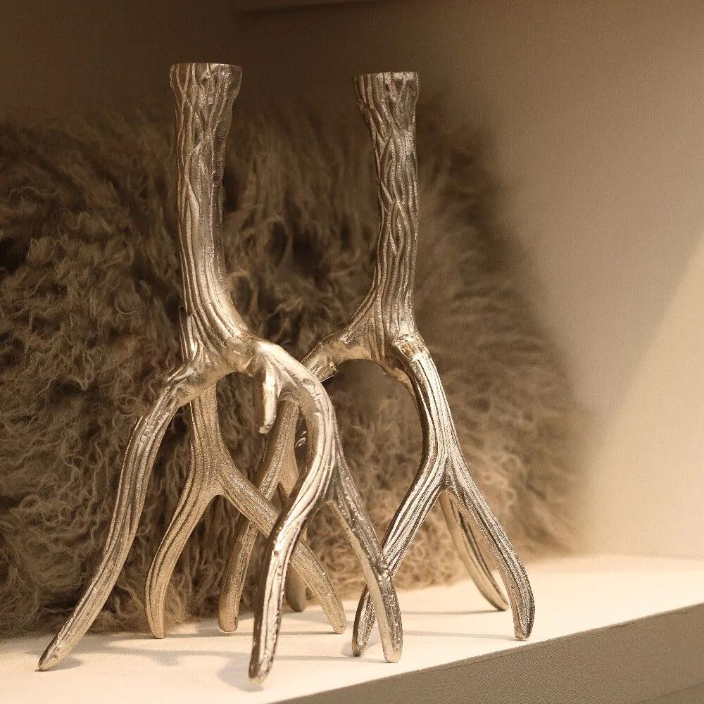 Stříbrný raw svícen stojící paroží Antlers - 14*11*24cm