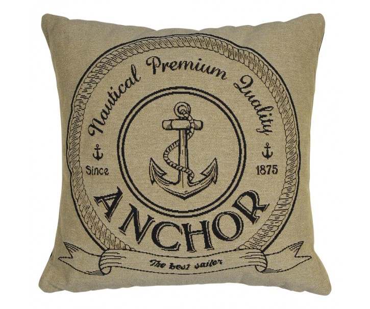 Béžovo-černý gobelínový polštář s kotvou Anchor - 45*45*16cm Mars & More 