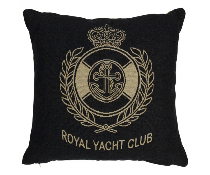 Béžovo-černý gobelínový polštář Royal Yacht Club - 45*45*16cm