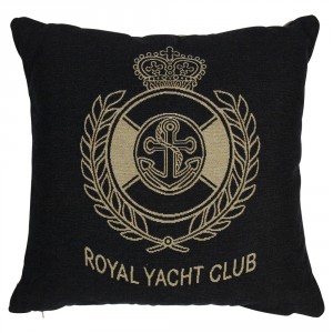 Béžovo-černý gobelínový polštář Royal Yacht Club - 45*45*16cm