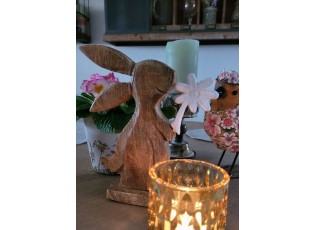 Dřevěná velikonoční dekorace zajíček s květinkou - 21*5*14cm