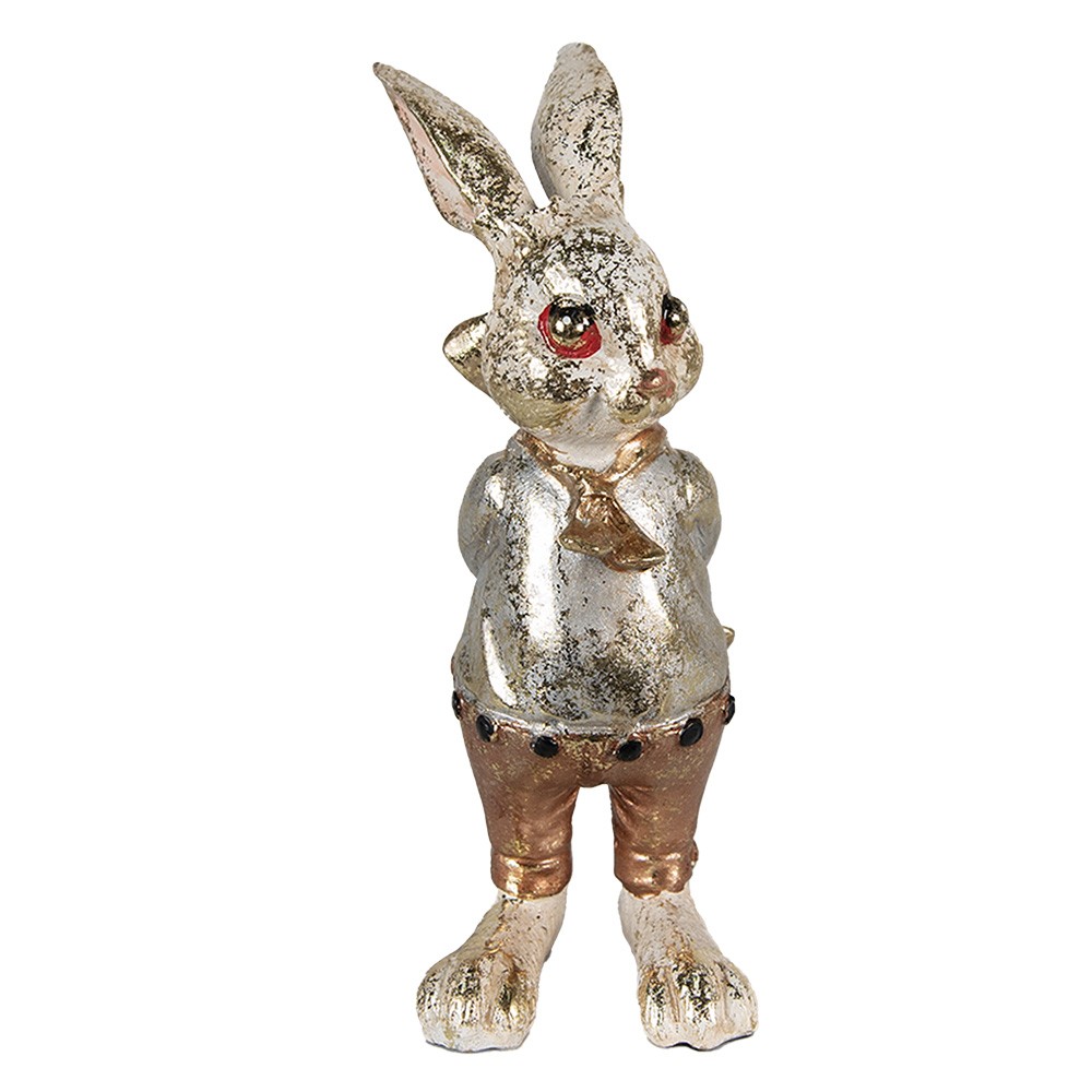 Dekorace socha králíček s bonbónkem a zlatou patinou - 6*7*14 cm Clayre & Eef