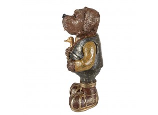 Hnědo-zelená dekorativní figurka pes držící kachnu - 16*14*34 cm