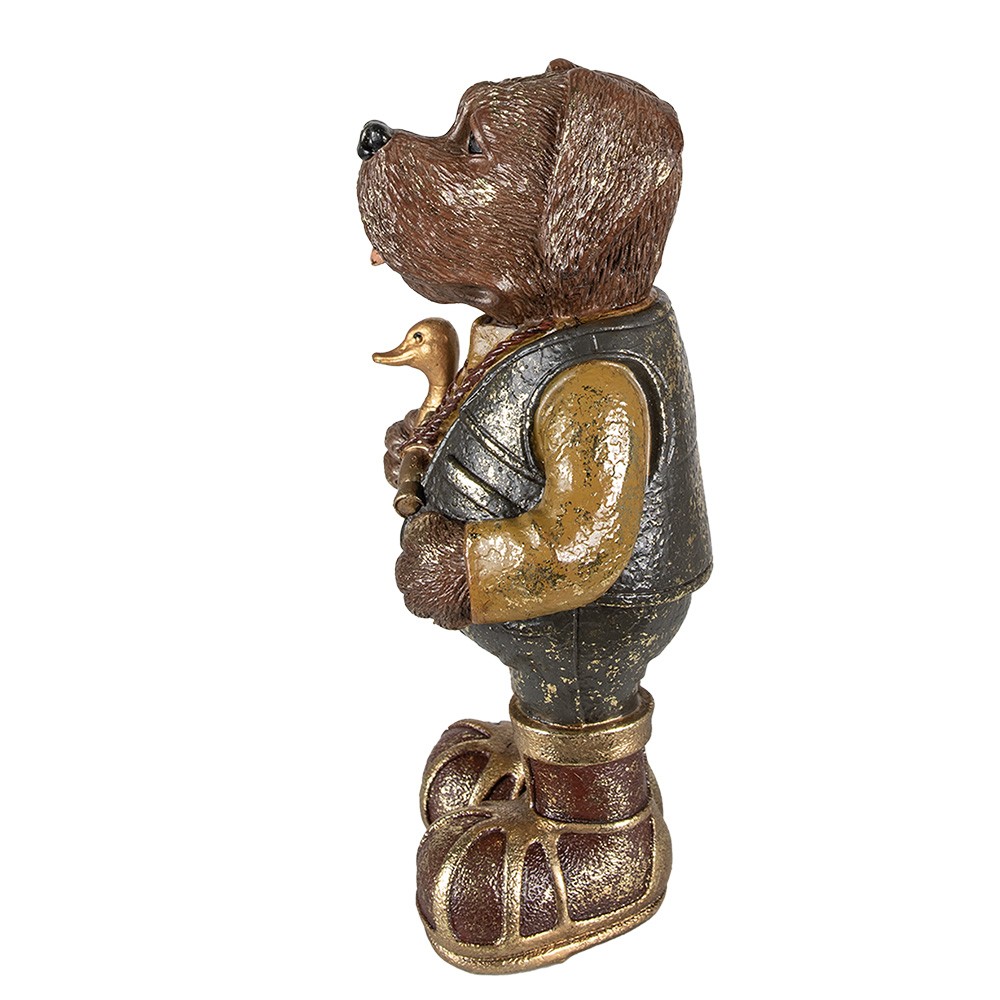 Hnědo-zelená dekorativní figurka pes držící kachnu - 16*14*34 cm