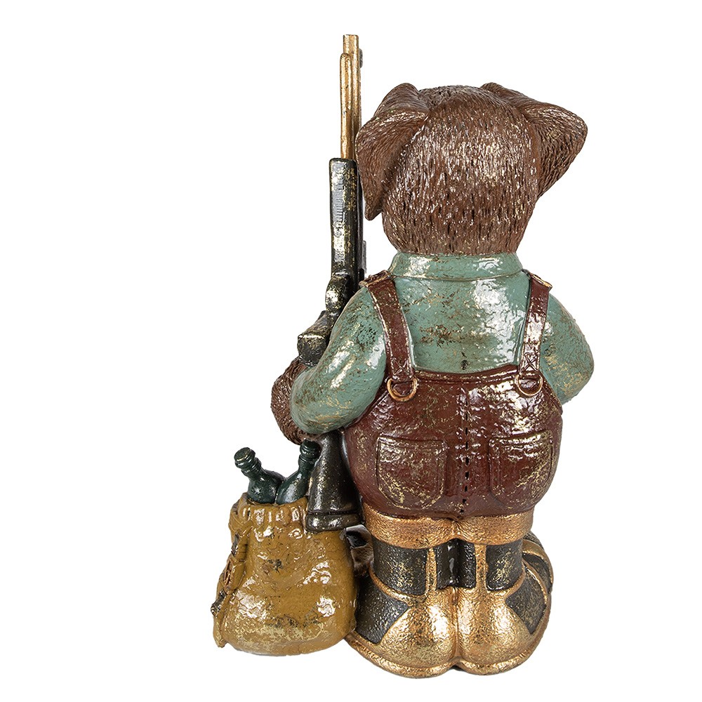 Hnědo-zelená dekorativní figurka pes držící pušku - 20*13*32 cm