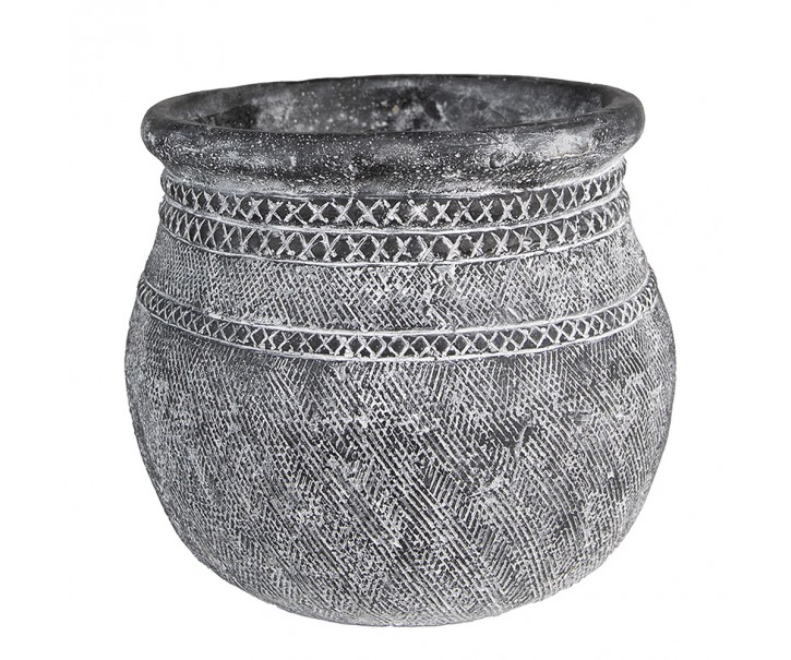 Granitový antik cementový obal na květináč se zdobením - Ø 32*29 cm
