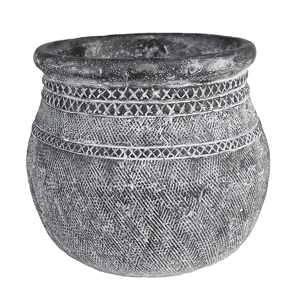 Granitový antik cementový obal na květináč se zdobením - Ø 21*19 cm 6TE0468M