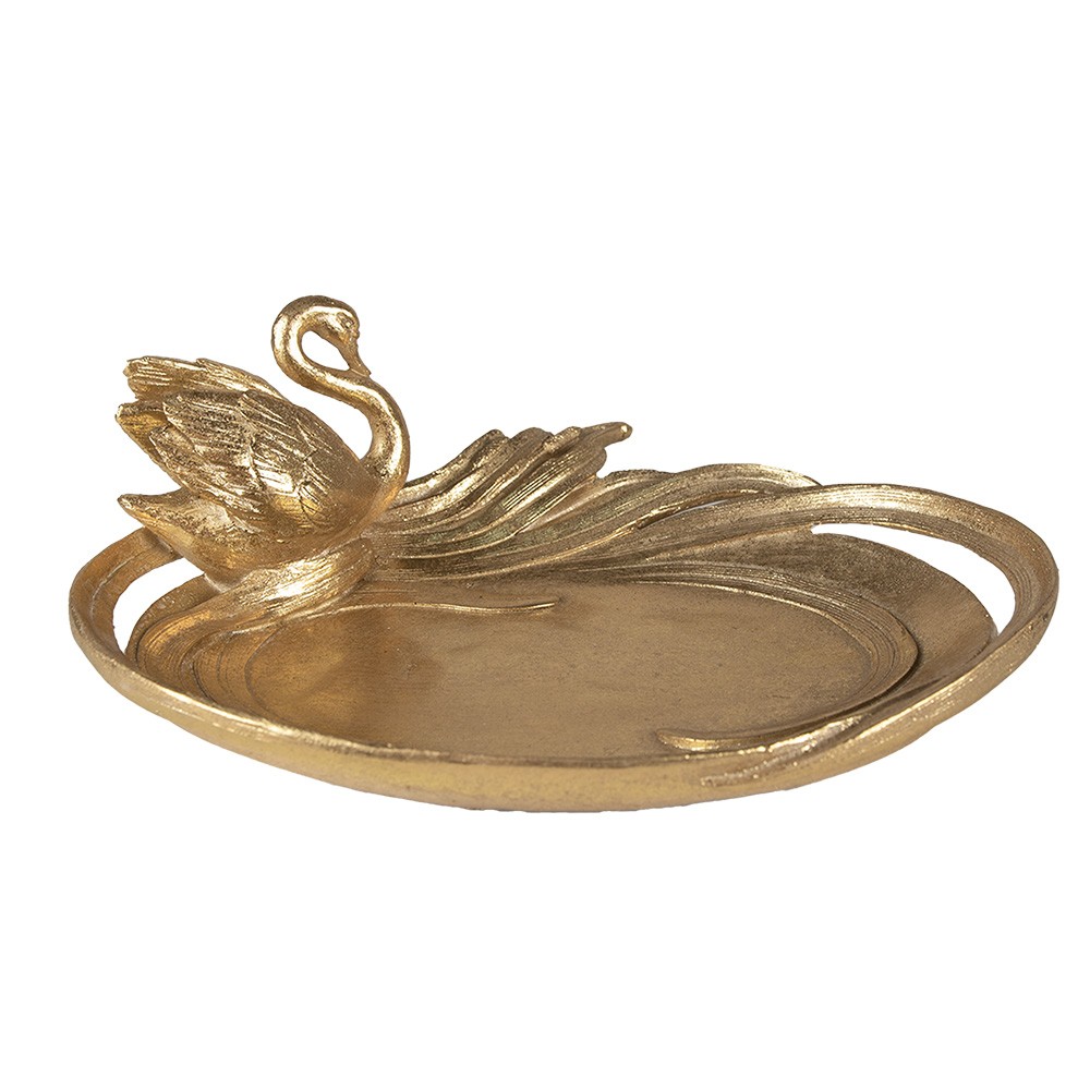 Zlatá antik dekorativní mísa/talíř s labutí Swan - 25*20*9 cm Clayre & Eef