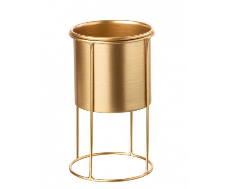 Zlatý kulatý kovový květináč na zlaté noze - Ø 11*19 cm